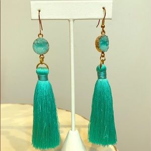 Turquoise Silk Tassel Earrings